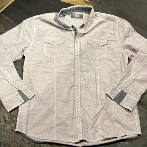 BKE light gray Shirt Mens Athletic Fit Pearl Snap‎ Long Sleeve gray flip cuff XL